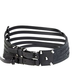 Balenciaga Black Stripes Nubuck And Leather Studded Belt